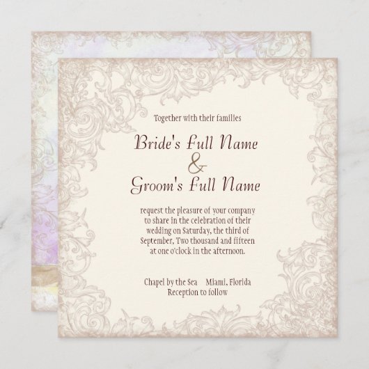 Rose anglais antique - Faire-part de mariage lavan (Devant / Derrière)