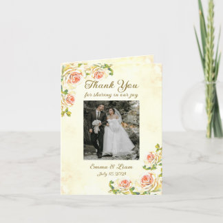 Rose antique 4 x 5,6 Carte de remerciements plié