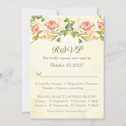 Rose antique 5 x 7 carte RSVP plat (Devant)