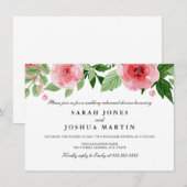 Rose Aquarelle Fleurs Répétition Dîner Invitation (Devant / Derrière)