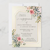 Rose Aquarelle Invitation Fiançailles Jardin (Devant)