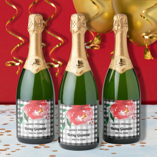 Rose aquarelle sur En vichy Étiquettes à vin pétil