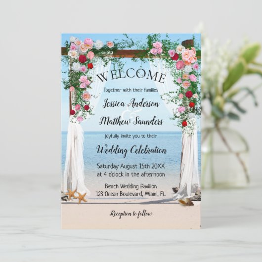 Rose Arbor Beach Wedding Invitation (Debout devant)