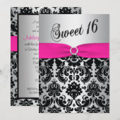 Rose, argent, et invitation noire du bonbon 16 à (Devant / Derrière)