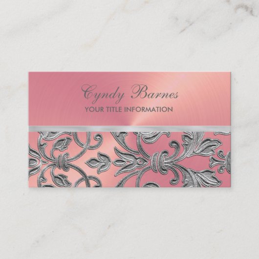 Rose avec Carte de visite Argent Damask (Devant)