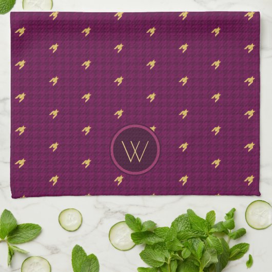 Rose avec or Accent Houndstooth Serviette de cuisi (Plié)