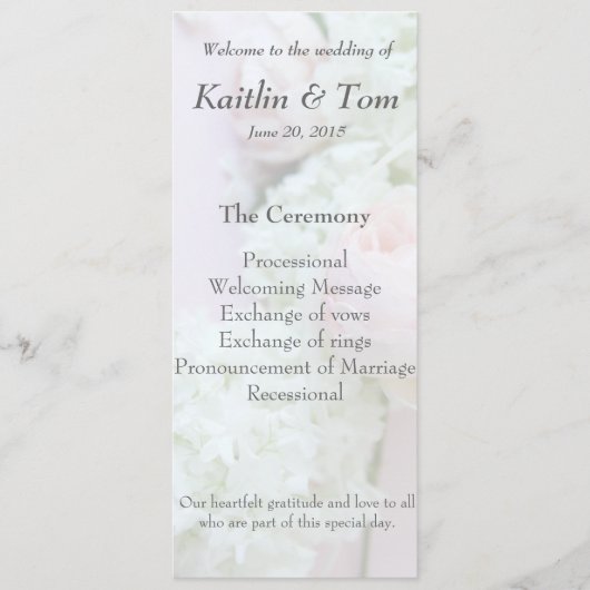 Rose avec programme de mariage à l'hydrangea décol (Devant)