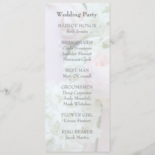 Rose avec programme de mariage à l'hydrangea décol (Dos)