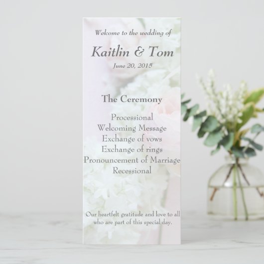 Rose avec programme de mariage à l'hydrangea décol (Debout devant)