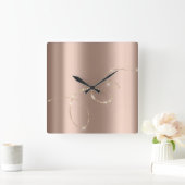 Rose Beige Crystals Frozen Glass Infinity Diamonds Vierkante Klok (Huis)