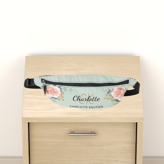 Rose beige or fleuri vert nom monogramme