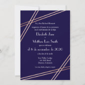 Rose bilingue Gold Stripes Mariage Invitation (Dos)