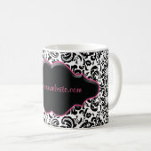 Rose blanc de café de tasse de damassé de noir (Devant droit)