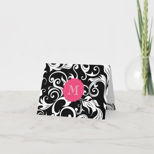 Rose blanc de monogramme de note de noir floral (Devant)