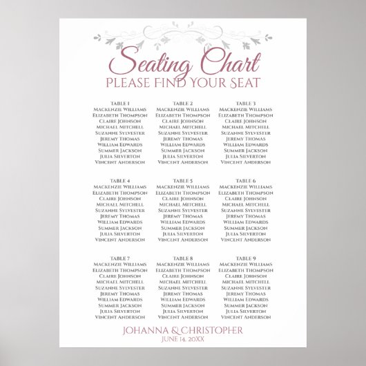 Rose & blanc Élégant 9 Mariage de table Tableau de (Devant)