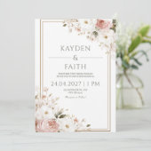 Rose blanc et Faire-part de mariage floral ivoire (Debout devant)