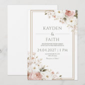 Rose blanc et Faire-part de mariage floral ivoire (Devant / Derrière)