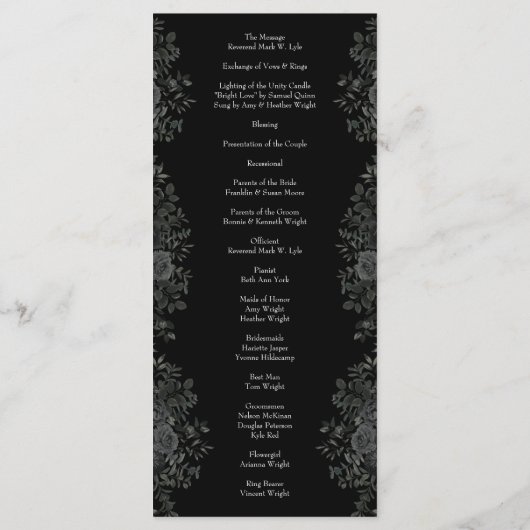 Rose blanc et noir Programmes de mariage gothique (Dos)
