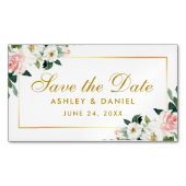 Rose Blanc Floral Économisez La Date Mini Magnet (devant)