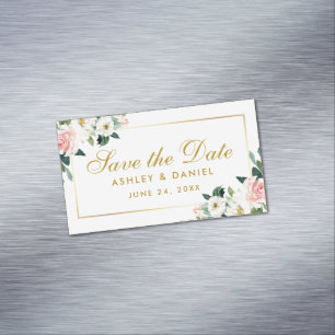 Rose Blanc Floral Économisez La Date Mini Magnet