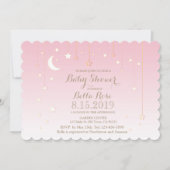 Rose blanc Lune étoile fille Invitation Baby showe (Devant)