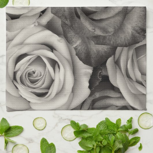 Rose blanc noir Serviette de cuisine (Plié)