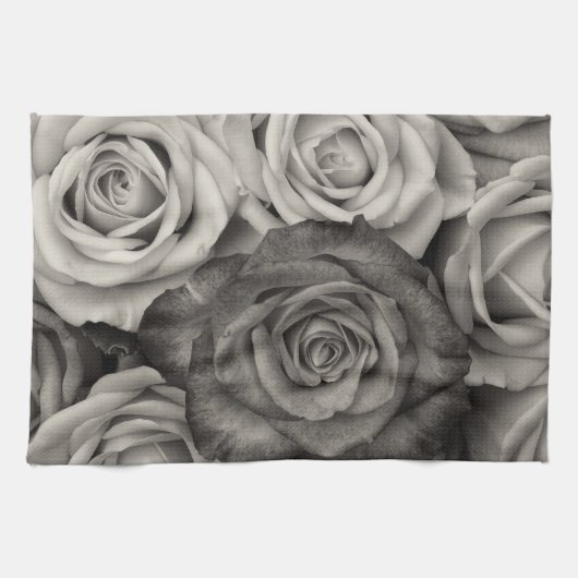 Rose blanc noir Serviette de cuisine (Horizontal)