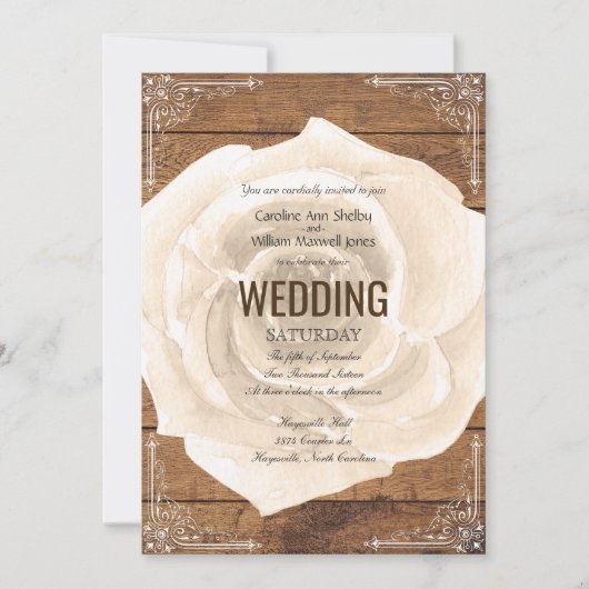 Rose blanc rustique et faire-part de mariage en (Devant)