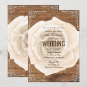 Rose blanc rustique et faire-part de mariage en (Devant / Derrière)
