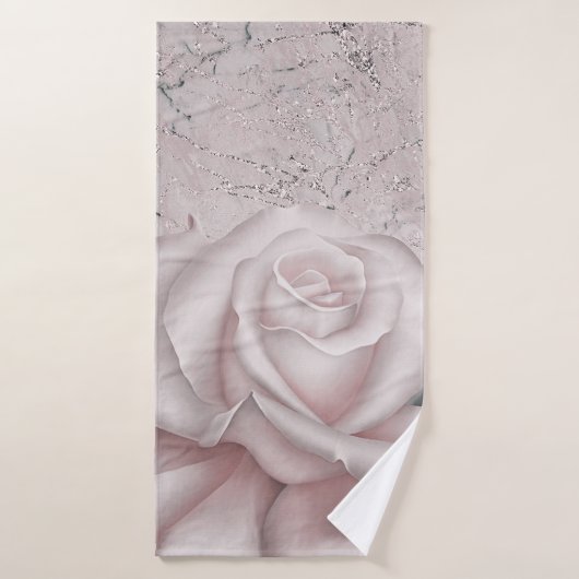 Rose blanche au teint rosé Glam moderne marbre sha (Serviette de bain)
