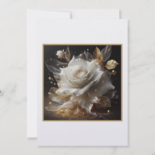 Rose blanche avec Faire-part de mariage or (Dos)