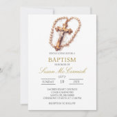 Rose blanche Baptême espagnol Invitation (Devant)