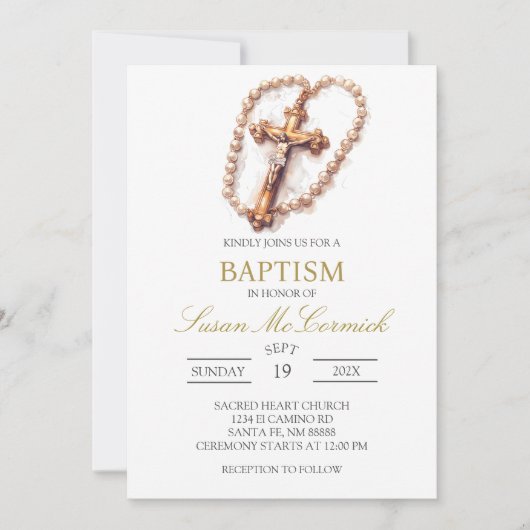 Rose blanche Baptême espagnol Invitation (Devant)