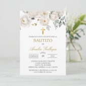 Rose blanche Baptême espagnol Invitation (Debout devant)