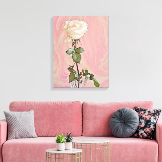 Rose blanche dans le vase - toile (Insitu(Salon))