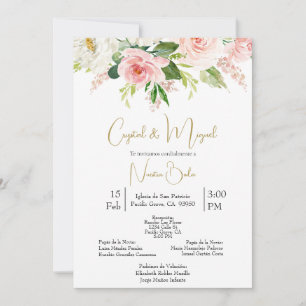 Rose blanche et rose faire-part de mariage en espa