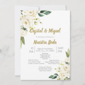 Rose blanche et rose faire-part de mariage en espa (Devant)