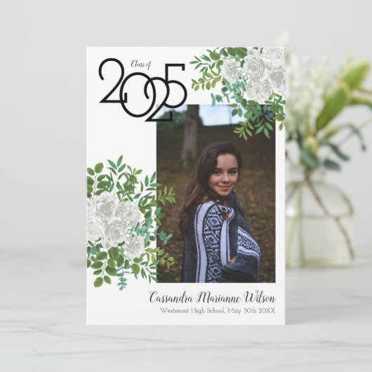 Rose blanche Faire-part de diplôme (Debout devant)