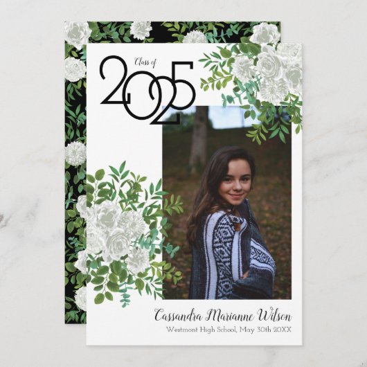 Rose blanche Faire-part de diplôme (Devant / Derrière)