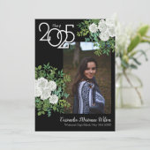 Rose blanche Faire-part de graduation photo noir (Debout devant)