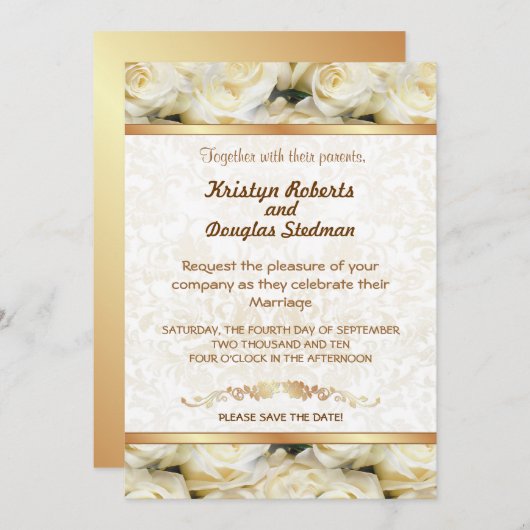 Rose blanche - Faire-part de mariage (Devant / Derrière)