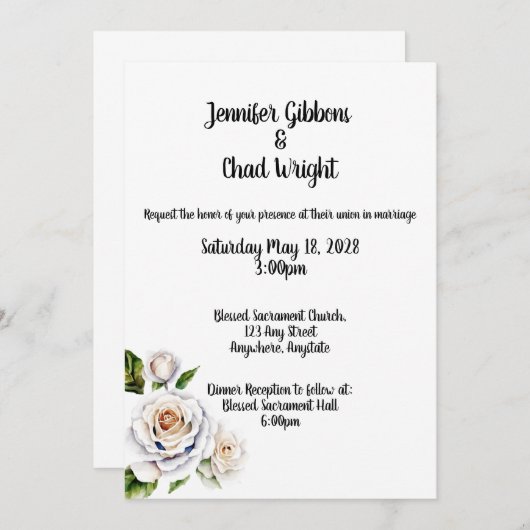 Rose blanche, Faire-part de mariage 5x7" (Devant / Derrière)