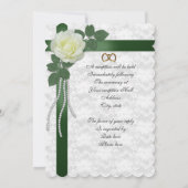 Rose blanche faire-part de mariage, rubans verts (Dos)