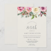 Rose blanche Floral 80e anniversaire Invitation de (Devant / Derrière)