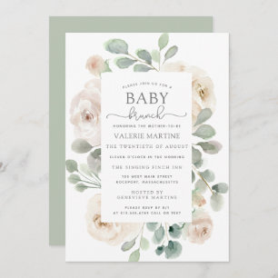Rose blanche Floral Baby Brunch Invitation