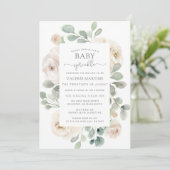 Rose blanche Floral Baby Sprinkl Invitation (Debout devant)