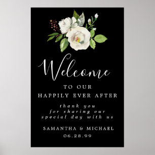 Rose blanche Floral Élégante Affiche de bienvenue