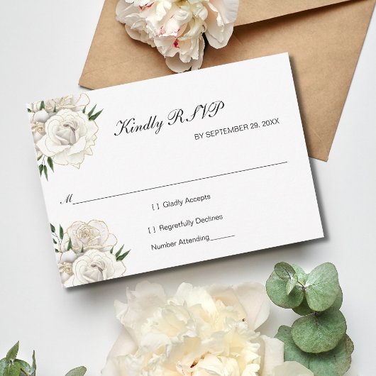 Rose blanche Floral Formal Mariage élégant RSVP