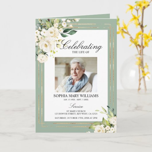 Rose blanche Floral Photo Memorial Programmes funé (Fleur jaune)