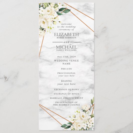 Rose blanche Floral Programme de mariage géométriq (Devant)